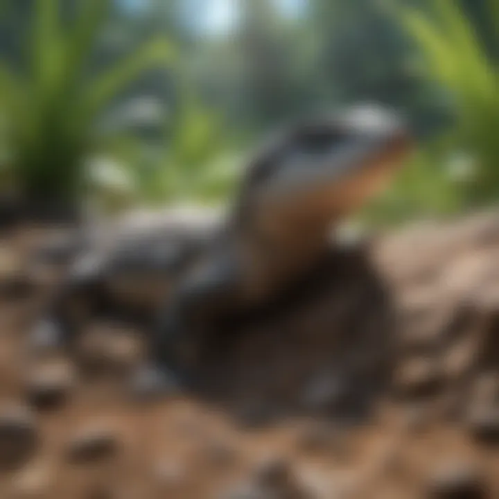 Blue tongue skink basking in a sunlit area, depicting its behavior and environmental preferences.