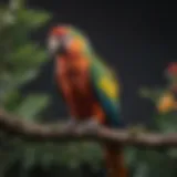 A vibrant parrot perched on a branch, showcasing its colorful feathers.