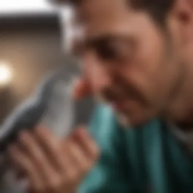 A veterinarian examining a pet bird's respiratory health