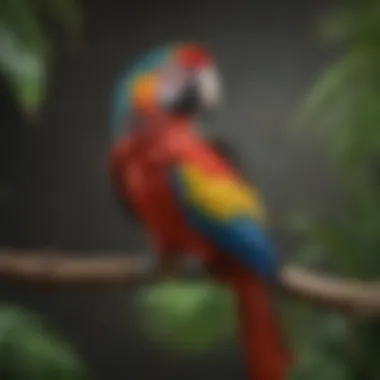 A vibrant macaw perched gracefully on a branch, showcasing its stunning plumage.