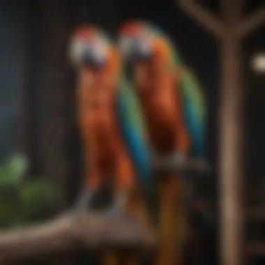 A macaw enjoying leisure time on a multi-level perch