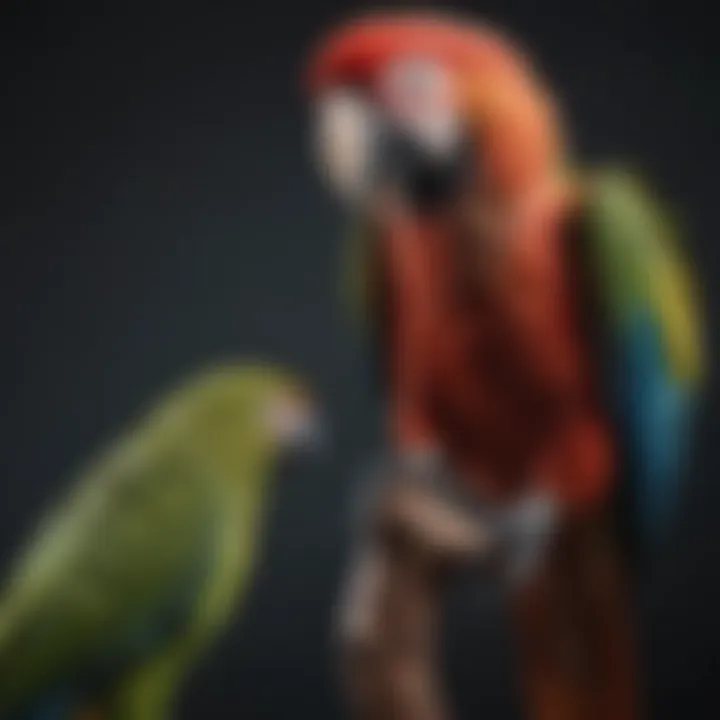 Close-up of a macaw's feet gripping a textured perch