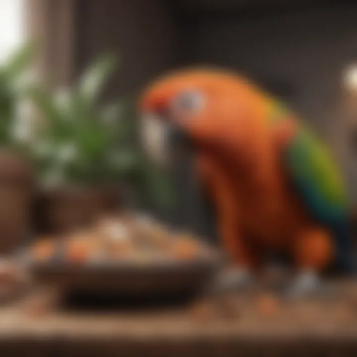 Parrot enjoying a healthy meal rich in essential nutrients