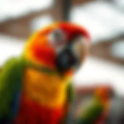 A vibrant parrot exhibiting regurgitation behavior