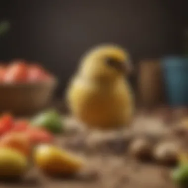 A close-up of an array of seeds and fruits, highlighting the dietary needs of canaries.