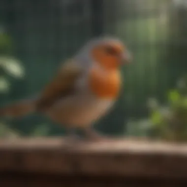 A detailed view of a bird's natural behaviors displayed in a spacious cage.