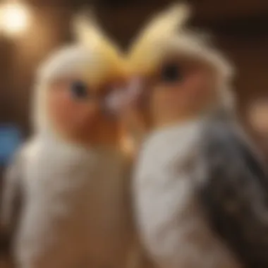 Cockatiel perched comfortably on a lap