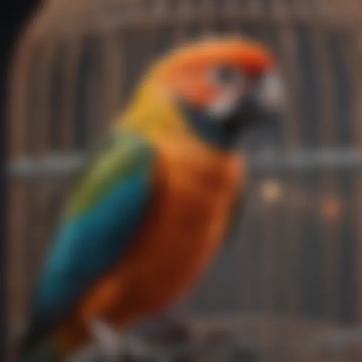 Close-up of a powder coated bird cage showcasing vibrant colors and texture