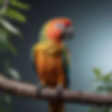 A colorful parrot perched on a branch, surveying its surroundings.
