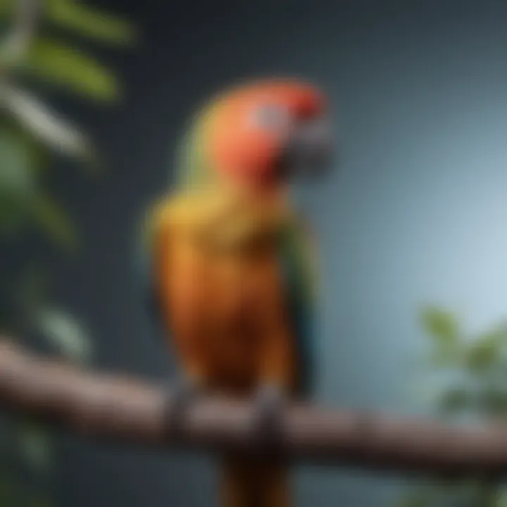 A colorful parrot perched on a branch, surveying its surroundings.