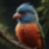 Close-up of a pet bird perched on a branch, showcasing its vibrant feathers.