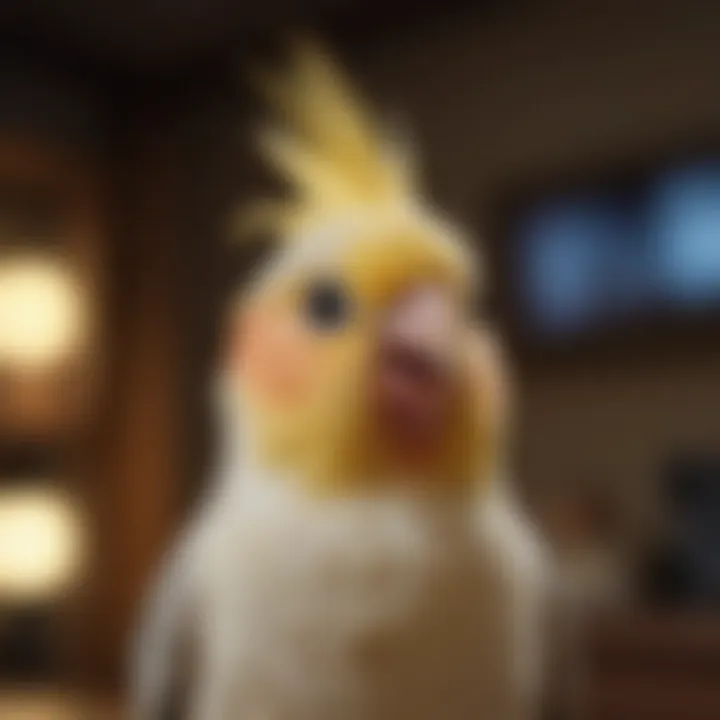 A charming cockatiel engaging with its owner, demonstrating interactive vocalization.