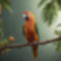 A vibrant parrot perched on a branch, showcasing its ability to mimic words.