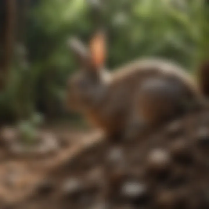 Rabbits exhibiting natural burrowing behavior in a cozy environment