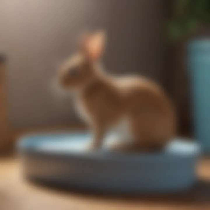 A rabbit interacting with a designated litter box