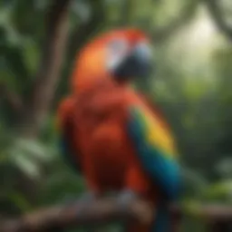 Vibrant macaw perched on a branch