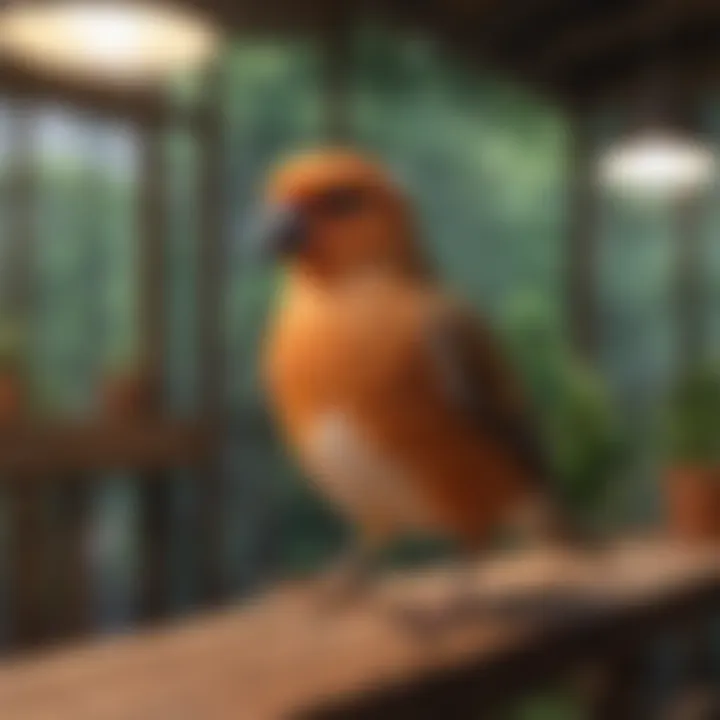 A well-cared-for bird in a cozy aviary environment, illustrating a safe space.