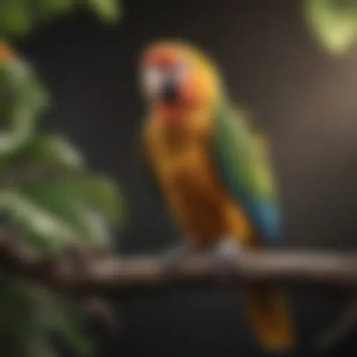 A serene parrot perched on a branch, showcasing its vibrant feathers.