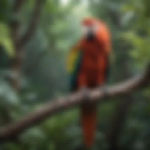 A vibrant parrot perched on a branch in a natural setting