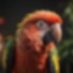 A vibrant parrot displaying its colorful feathers during molting