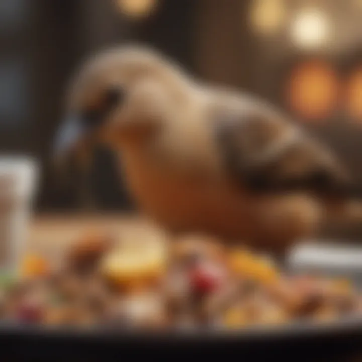 A close-up of a Badri bird enjoying a nutritious meal, emphasizing its dietary needs.