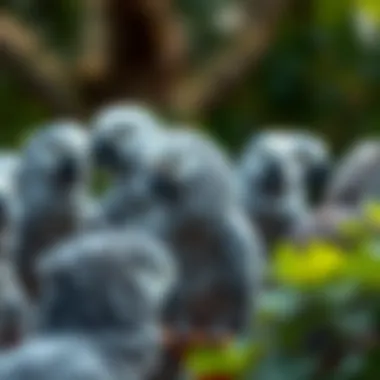 Various types of gray parrots illustrating species diversity.