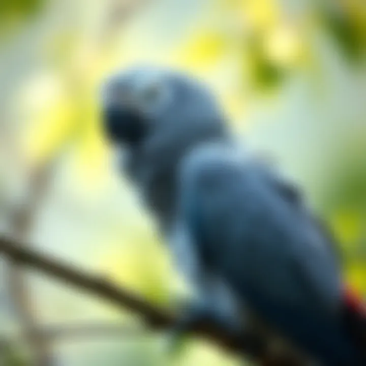 A vibrant gray parrot perched on a branch showcasing its natural beauty.