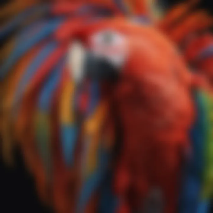 A close-up of a scarlet macaw showcasing its colorful feathers.