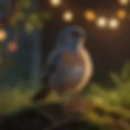 A vibrant avian habitat illuminated by UV pet lights, showcasing the importance of light for bird health.