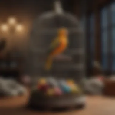 Engaging Environment for Pet Birds A cozy bird cage filled with toys and perches for enrichment