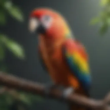 A vibrant parrot perched on a branch, showcasing its colorful feathers