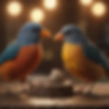 Social Interaction Among Pet Birds Two birds interacting playfully, emphasizing their social nature