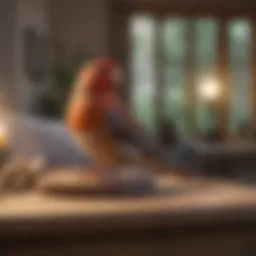 A serene corner of a living room designed for pet birds' sleep