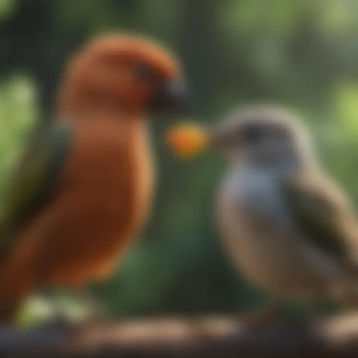 Different bird species interacting with caregivers in a loving environment