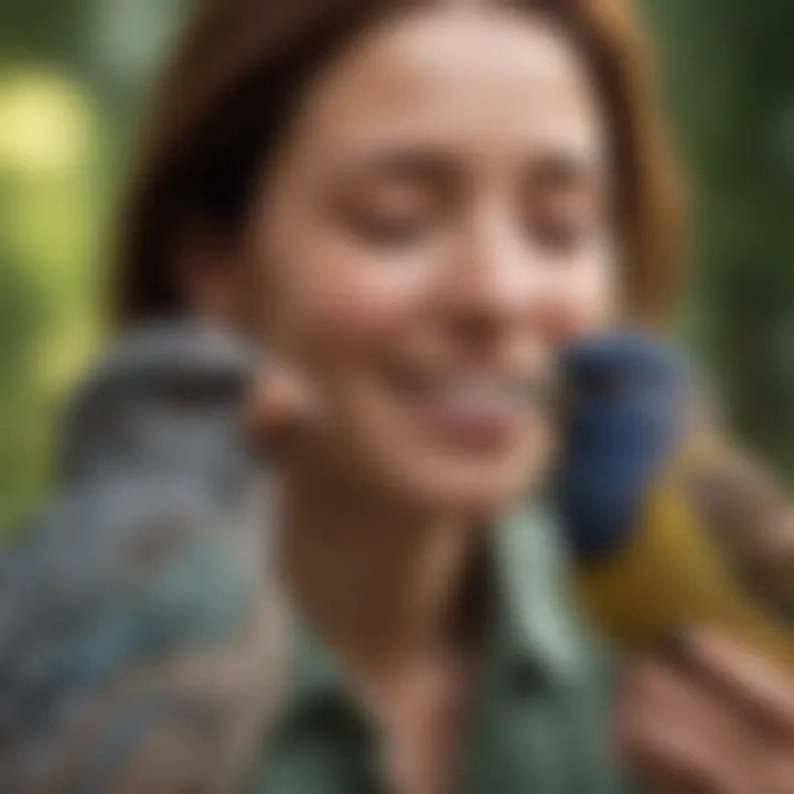 An engaging moment of a bird and its owner sharing a joyful connection