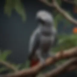 A vibrant African Grey parrot perched on a branch