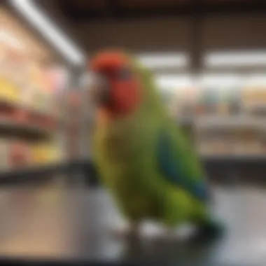 Colorful parakeets in a local pet store