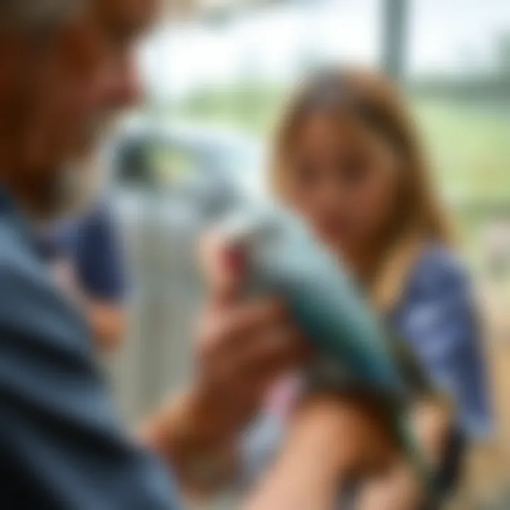 Volunteer with Rescued Bird A dedicated volunteer caring for a rescued bird in a sanctuary